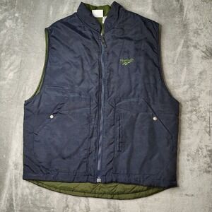 Vintage‎ Reebok Vest Mens Large Blue Full Zip Quilted Lined Snap Pockets Loose